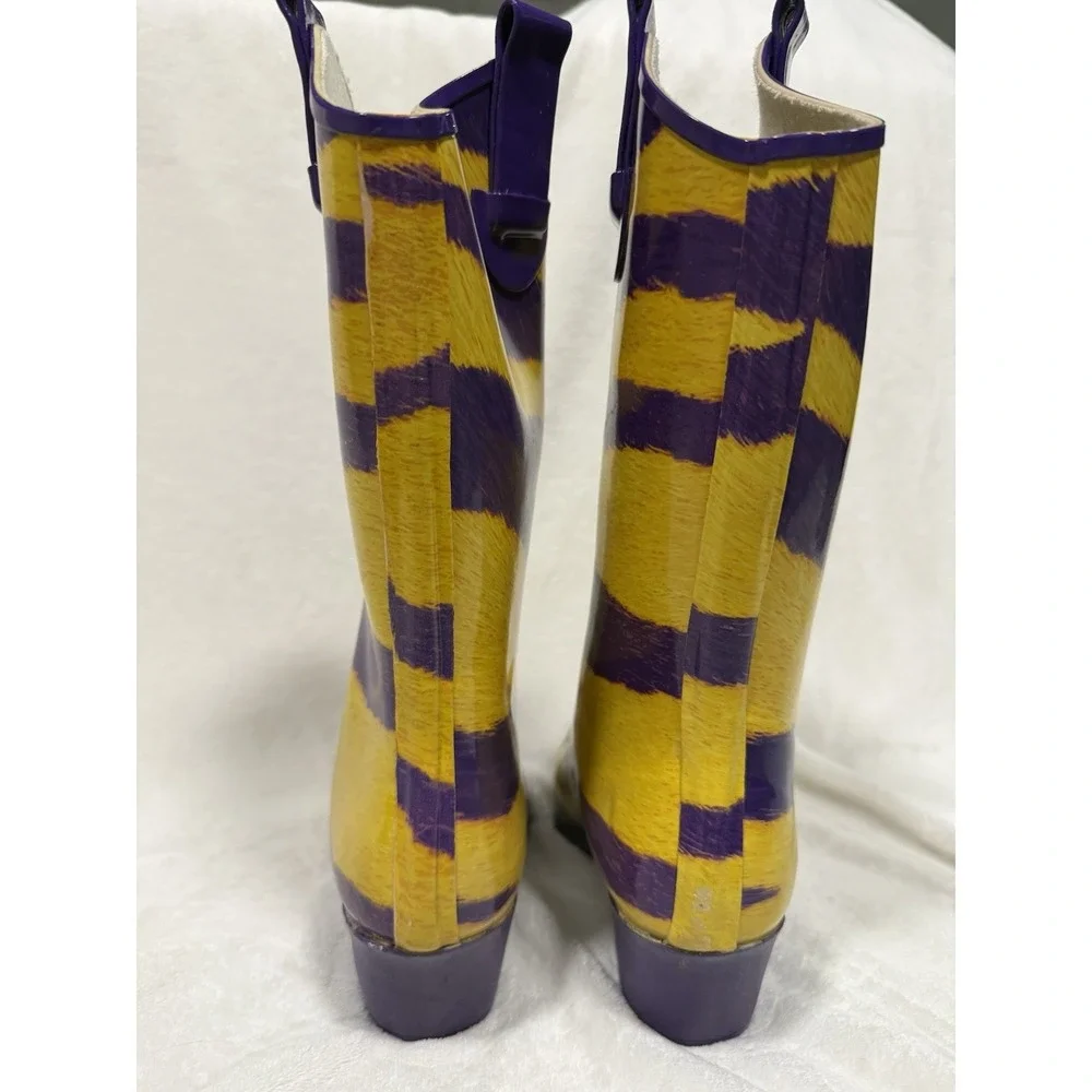 MyGameBoots Purple Gold Western Rain Boots Womens 6 Cowboy Rubber LSU